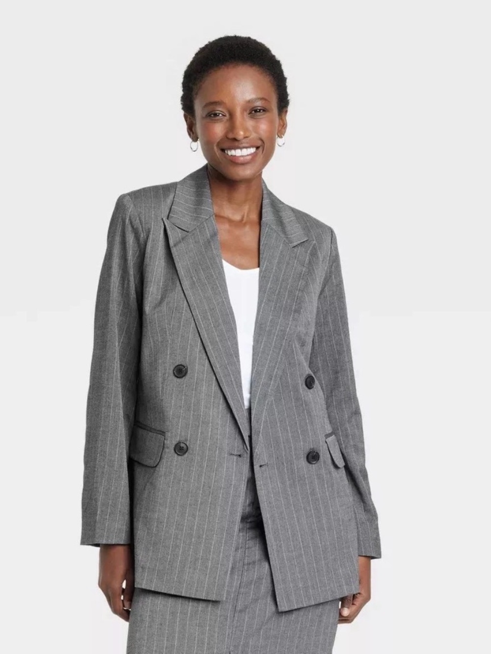 A New Day Women's Double Breasted Blazer Gray Pinstripe Size XS
